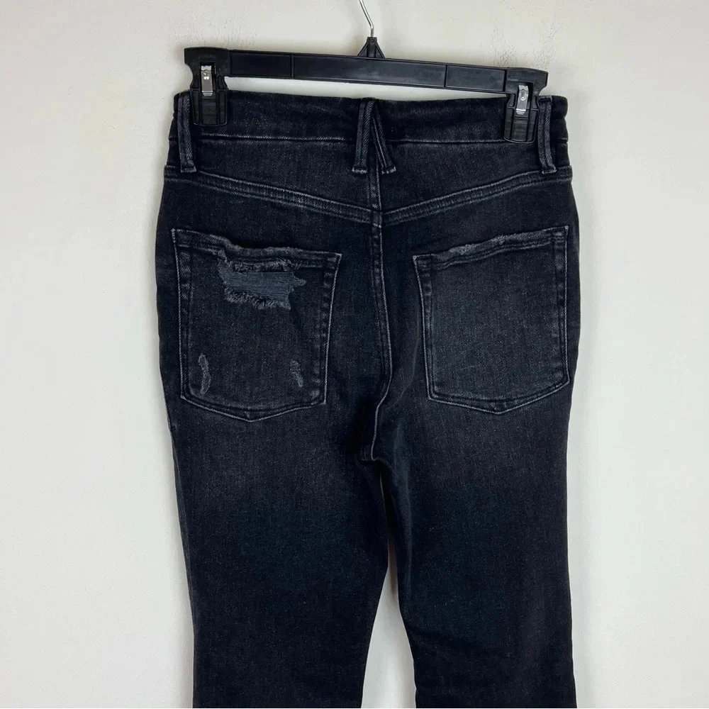 Good American Classic Black Straight Leg Jeans Denim High Waist Ripped Size 4/27